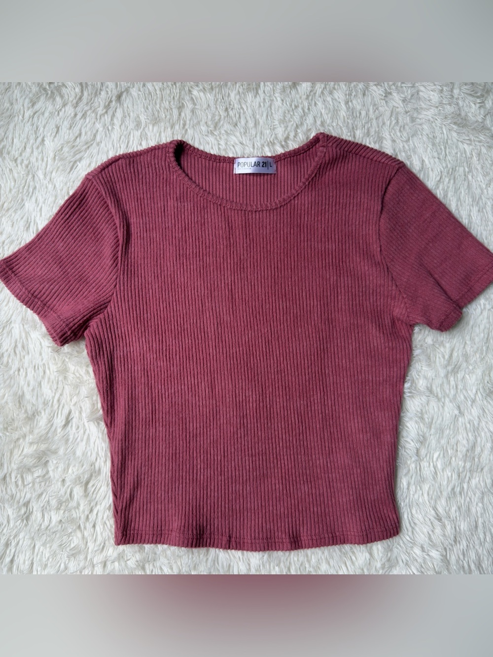 Popular 21 Ribbed Short Sleeve Tee in Dusty Rose